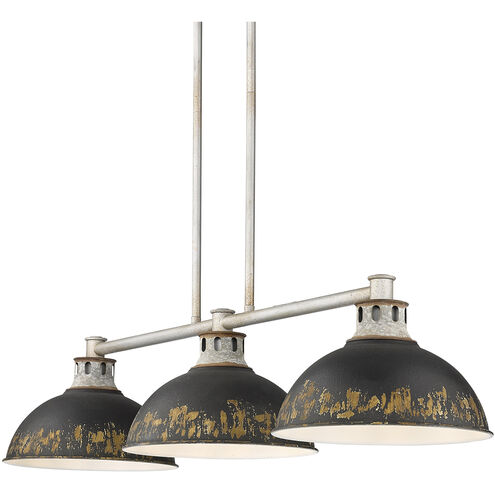 Kinsley 3 Light 38.88 inch Aged Galvanized Steel Linear Pendant Ceiling Light in Antique Black Iron